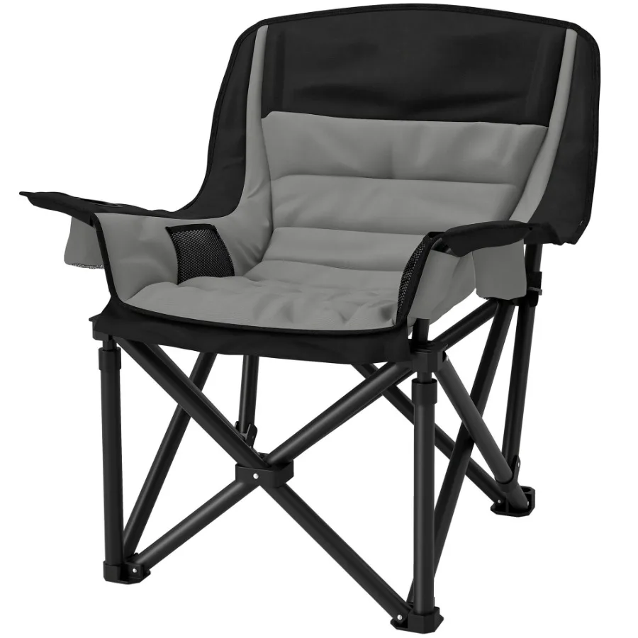 

Padded Camping Chair for Adults Portable Folding Camping Chair with Side Pockets Cup Holders Carry Bag Gray
