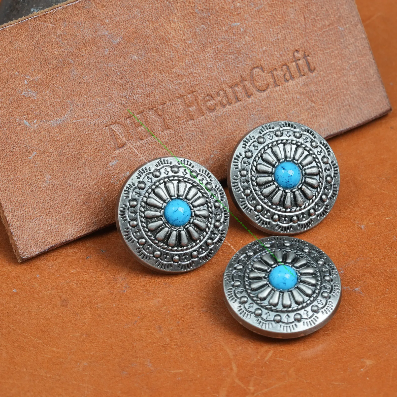 10Pc 30Mm Metal Daisy Sunflower Turquoise Western Leather Craft Embellishment Buttons Concho for Jackets Belt Crafts  Set