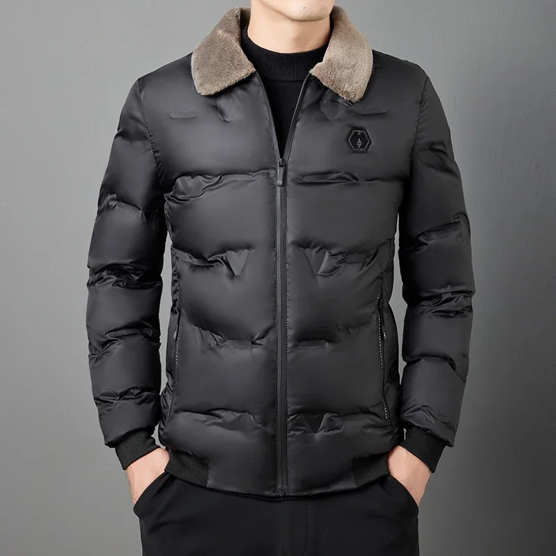 

Cotton Jacket Men Windproof and Warm Fleece Jacket Design Parkas Coats Men Thickened Male Plus Velvet Collar Short Cotton Parka