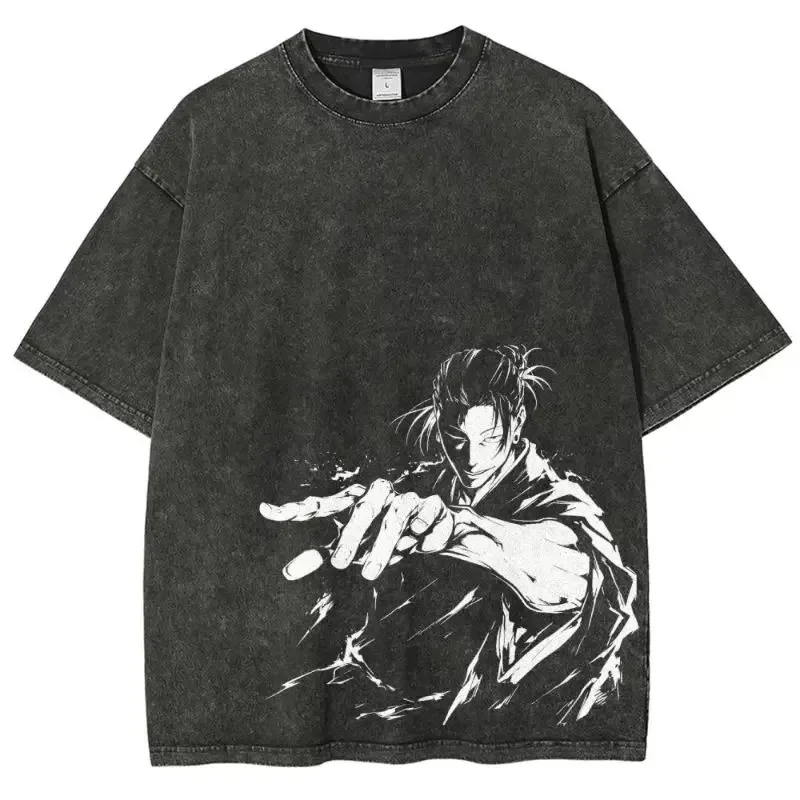 

New Fashion Hot-Blooded Animen Tees Men Women T-Shirts Camisetas Jujutsu Kaisen Gojo Satoru Vintage Washed Tops Shirt Homme