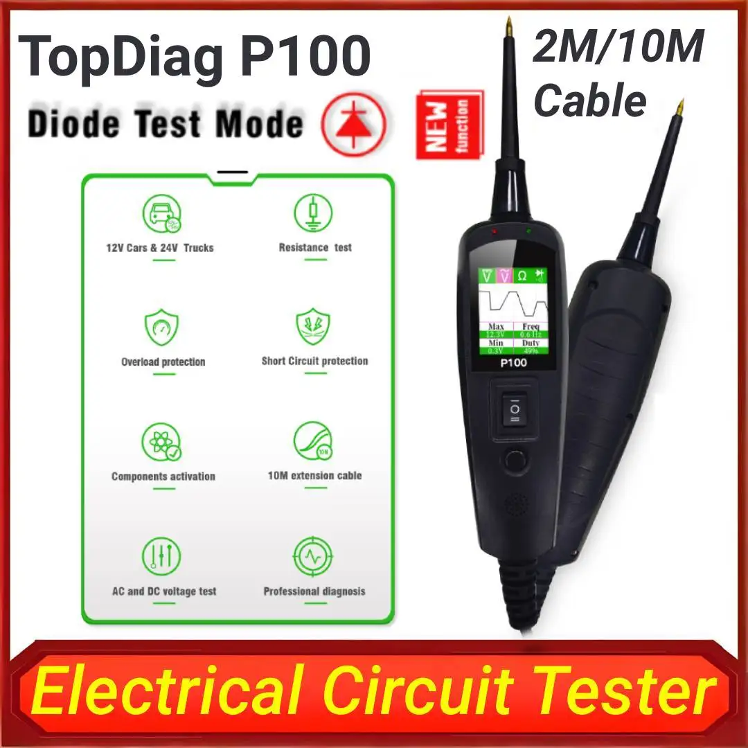 

Topdiag P100 Automotive Electrical Circuit Tester Power Circuit Probe Kit Auto System Battery Tester 12V 24V Car Diagnostic Tool