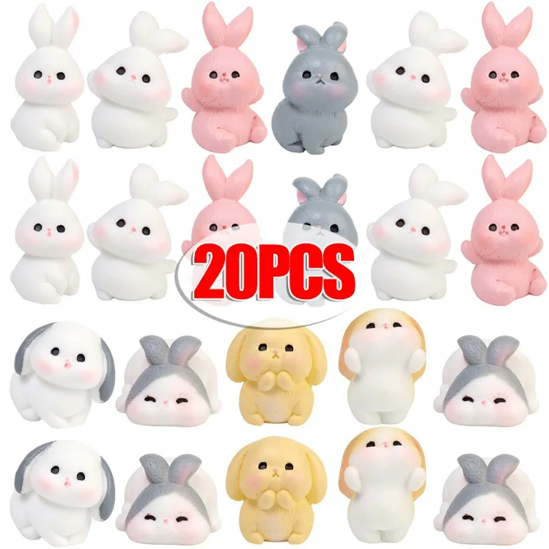 4/20pcs Miniature Rabbit Model Garden Landscape Cake Ornament Resin Craft Mini Figurine Easter Home Office Desktop Decor Supplie