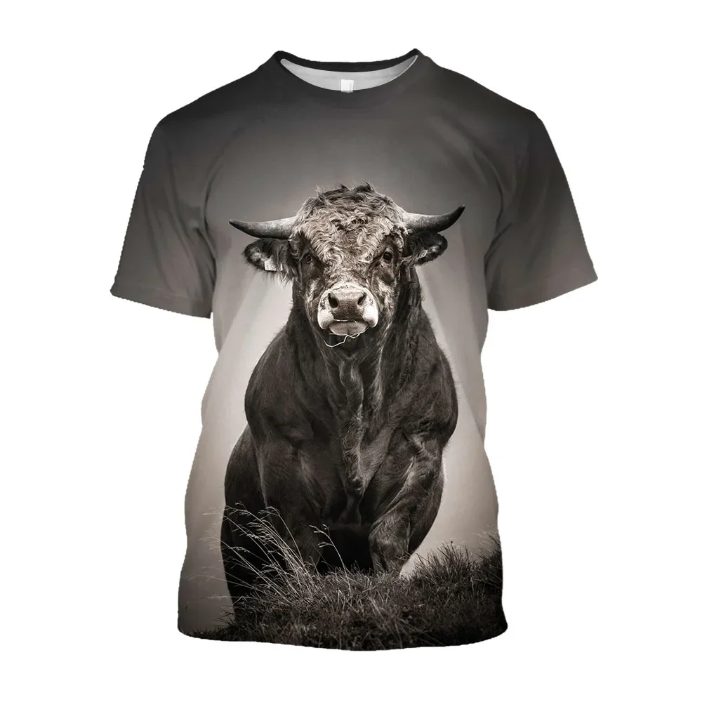 Fun Macho 3D North African Bull Print T-shirt Men Oversized Smooth Spanish Bullfighting Loose T-shirt Street Wear T-shirt