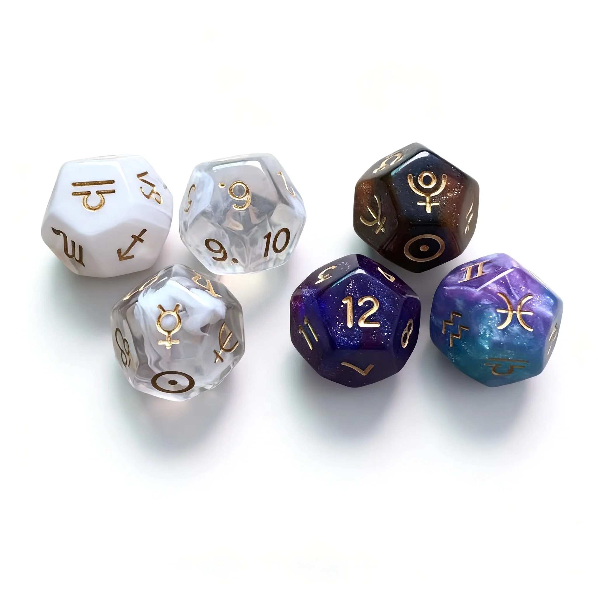 

3 Pcs/Pack 12-Sided Lucky Crystal Constellation Dice for Astrology Starry Sky Theme Gaming And Party Favors