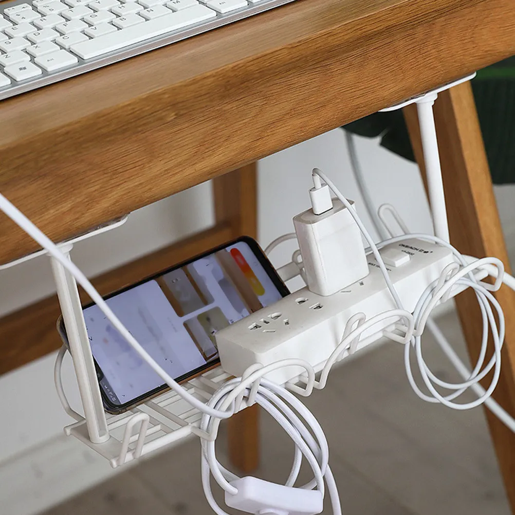

2Pcs Desk Storage Holder Hanging Basket Office Desk Organiser Simple Shelf White Traceless Office Storage Basket