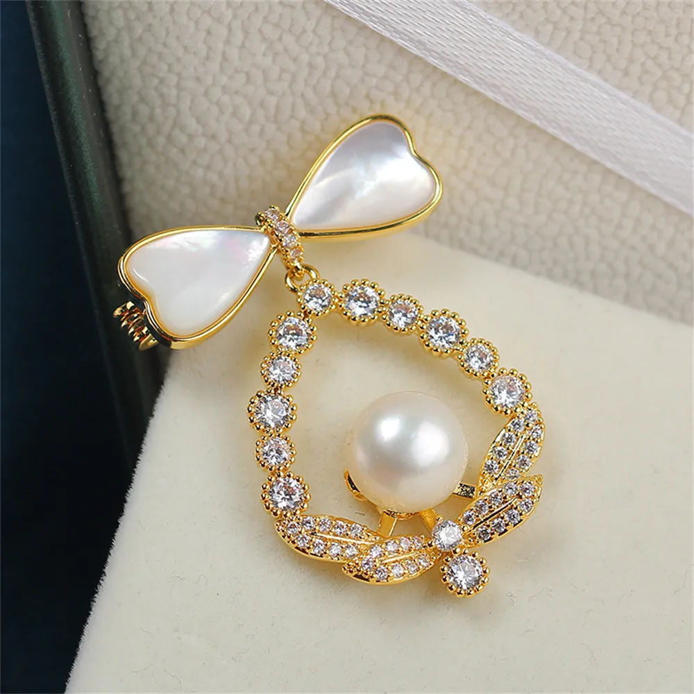 

DIY Accessories: Fritillaria Shell Bow Flexible Zirconia Pearl Brooch Honey Wax Jade Breast Flower Accessories Supporting Women