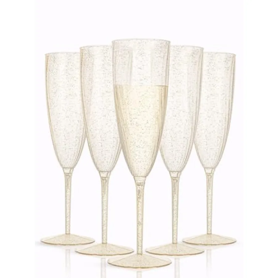 

Pack Plastic Champagne Flutes - Glitter Champagne Glasses Disposable - Perfect for Wedding/Birthday/Bridal Shower/Baby Shower/G