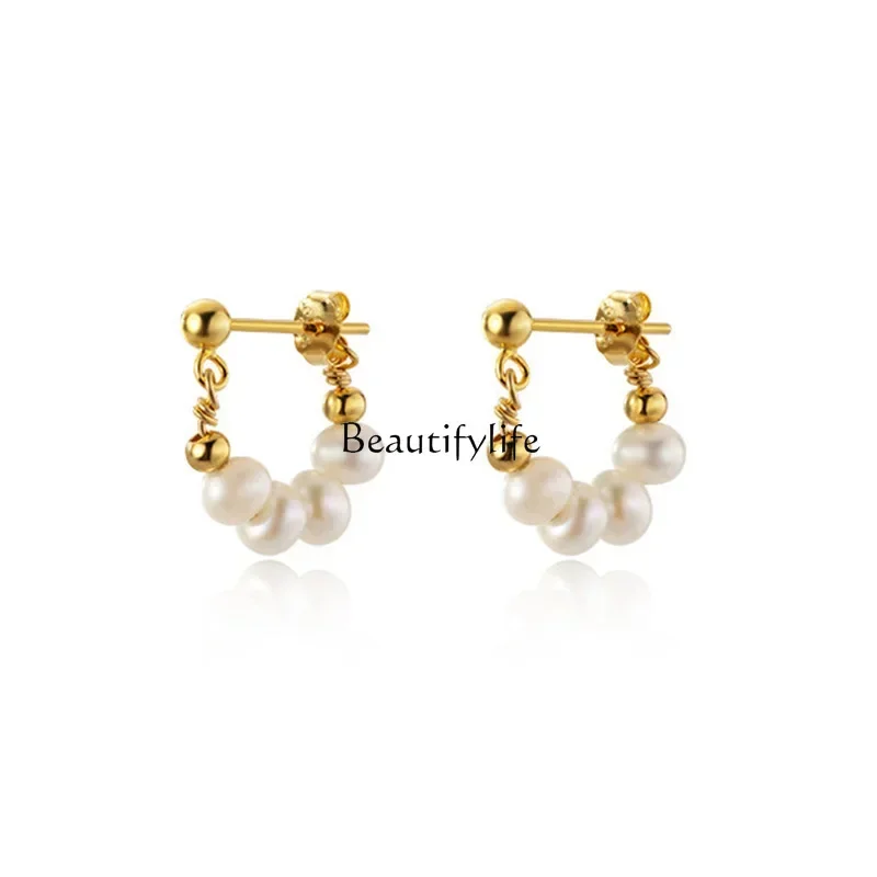 

925 Silver Stud Earrings Baroque Pearl Earrings for Women 2024 New Trendy Ear Ring High Sense