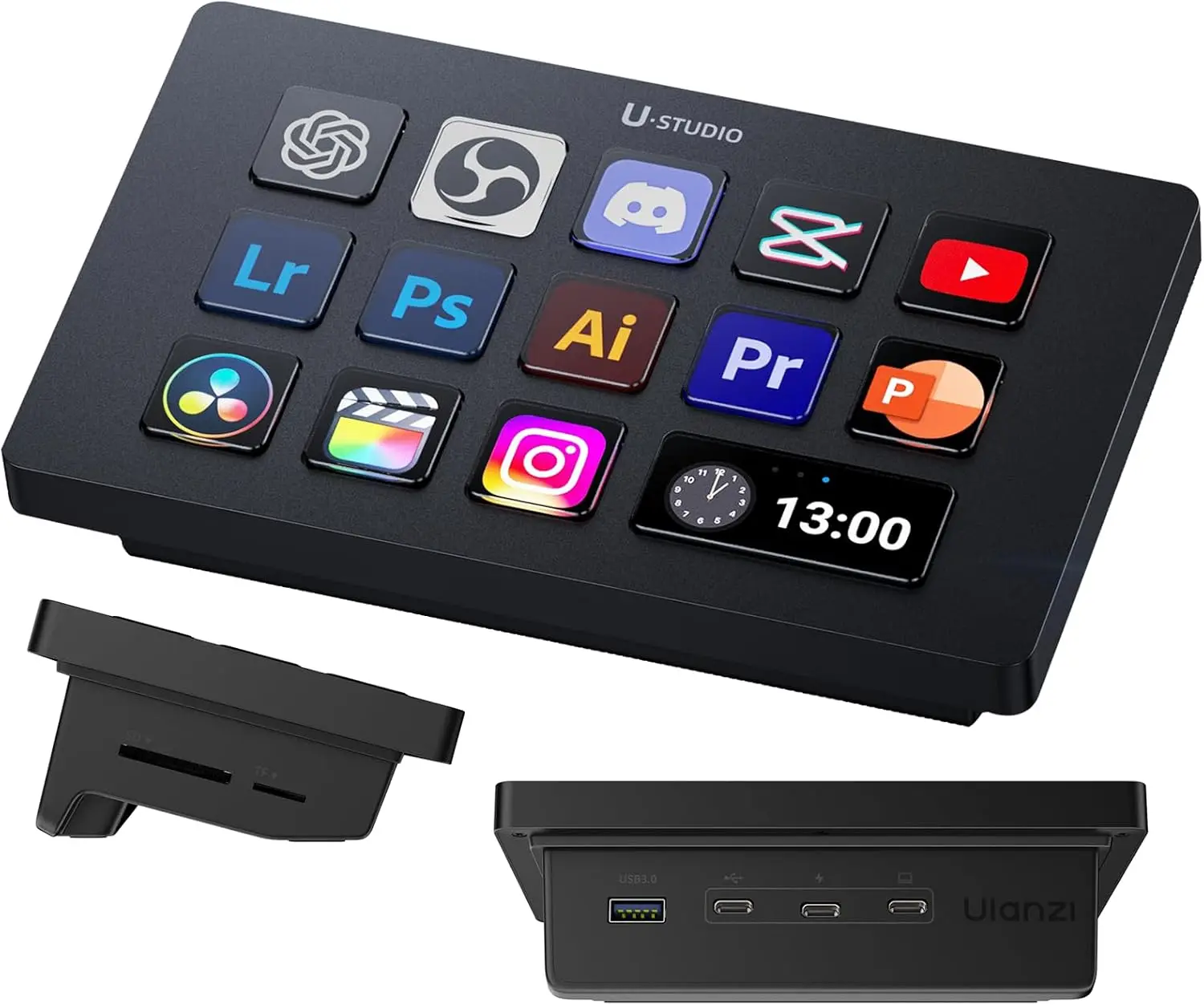 D200H 7-in-1Hub Stream Controller Shortcut KeyboardLCD Customizable Macro KeypadSoundboard Control OBS,Twitch,YouTube for Mac/PC