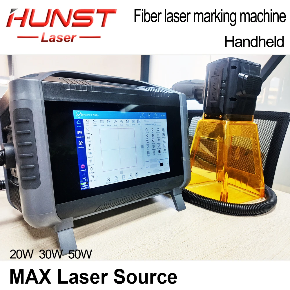 HUNST 20W 30W 50W Protable Hand-held Fiber Laser Marking Machine For  Engraving DIY Print Metal Gift LOGO QR BAR Code Word IMage