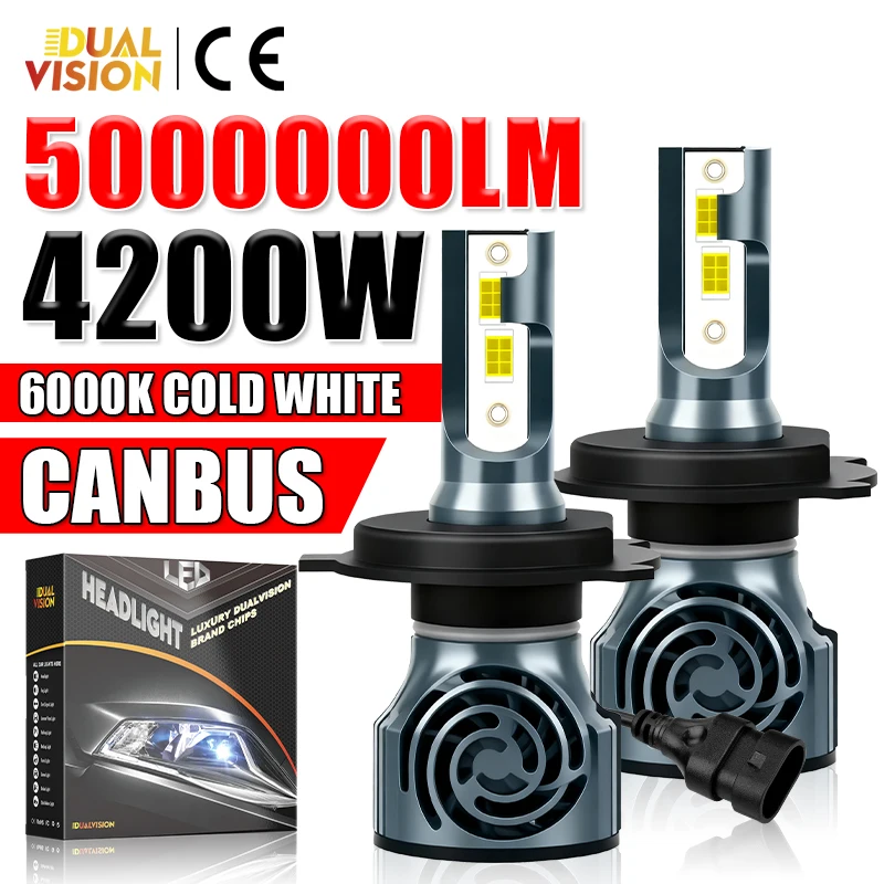 

2PCS H4 LED Car Headlight Bulbs 4200W 5000000LM CSP Chips H7 H1 H11 H8 H9 H3 H8 HB3 HB4 9005 9006 H3 880 881 9012 HIR2 Auto Lamp