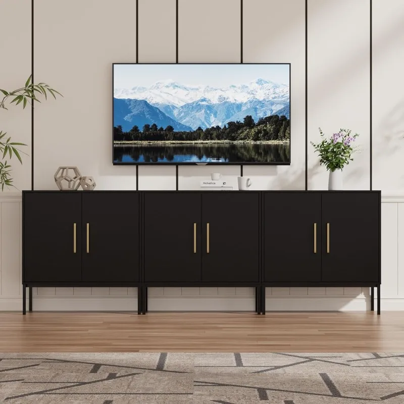 Set of 3 Storage Cabinet, Freestanding Sideboard with Double Doors, Modern Wooden Sideboard, Black Side Cabinets