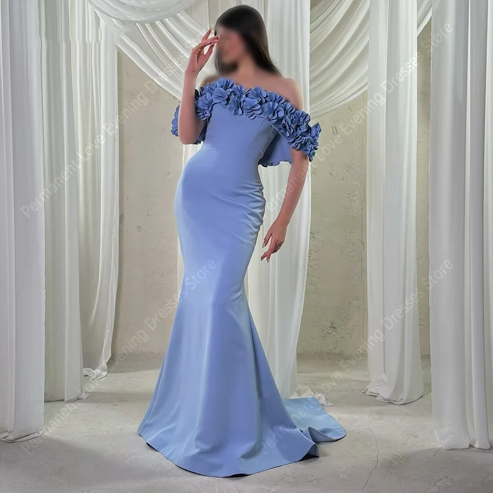 

Off Shoulder Blue Women's Evening Dresses Elegant Mermaid Prom Gowns Cocktail Party Customized فساتين مناسبة رسم