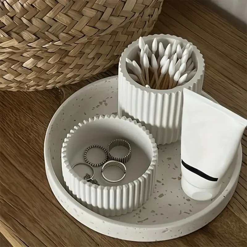 Gestreifte Kerzenständer-Silikonformen DIY Gips Beton Aufbewahrungsbox Dekorative Ornament-Harzform Heimwerker-Gießform