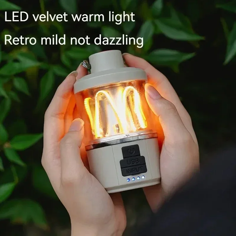 ضوء تخييم دافئ محمول متعدد الوظائف - فانوس LED قابل لإعادة الشحن لصيد الأسماك في حالات الطوارئ في الهواء الطلق