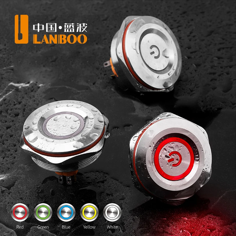 LANBOO 40mm 푸시 버튼 스위치 ON OFF 1NO1NC DPDT 방수 스위치 (커넥터 와이어 포함)