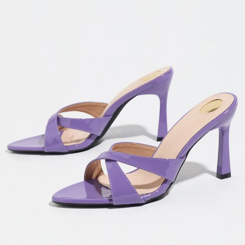 

Summer Cross Strap Stiletto Heels Slippers for Women Pointed Toe Mules Concise Comfortable Slides Backless Heeled Sandals Women