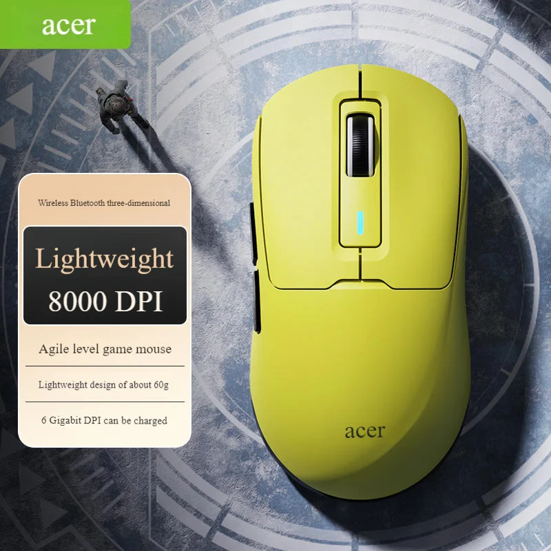 Acer Wireless Game Mouse Three Mode 2.4g Wireless Bluetooth PAW3104 8000dpi Fps Low Latency LightWeight Esports Gaming Mouse