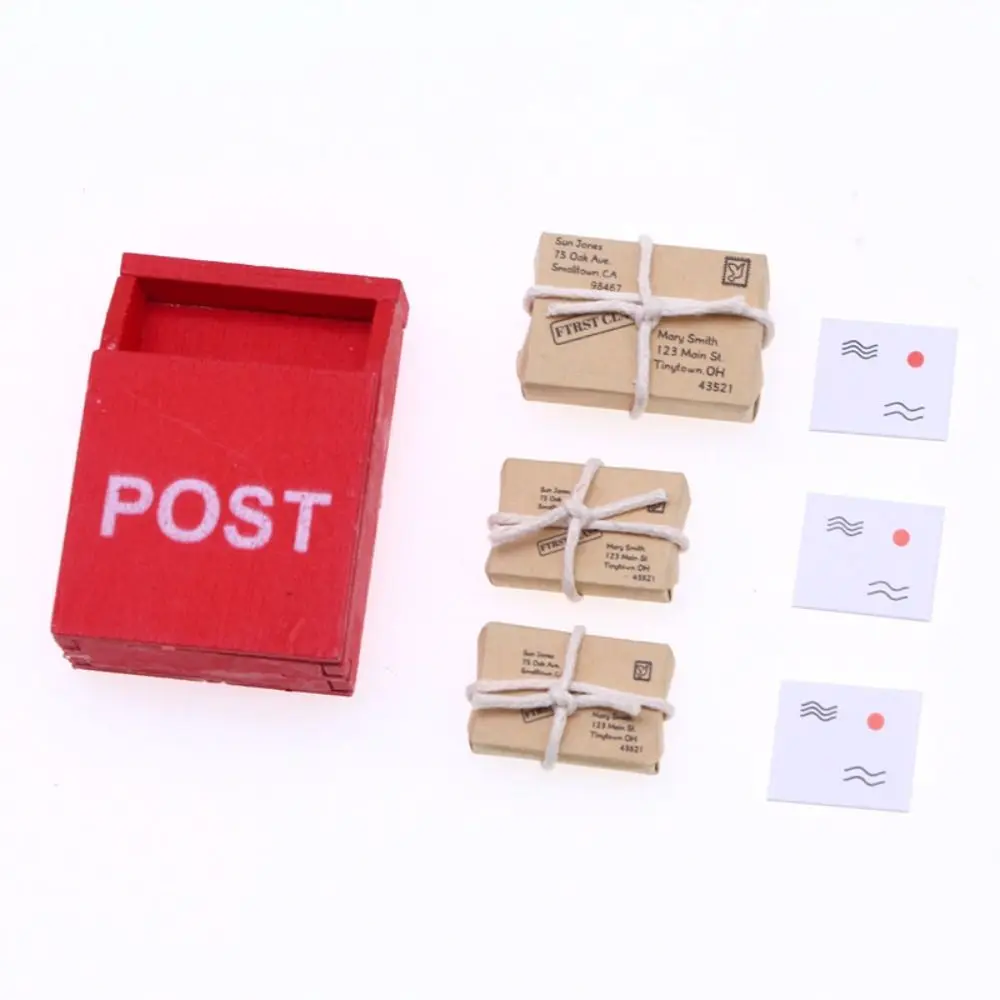 

Scene Decoration 1:12 Doll House Mini Mailbox With Mail Sack Postcard Dollhouse Miniature Letter Box Simulation Furniture Toy
