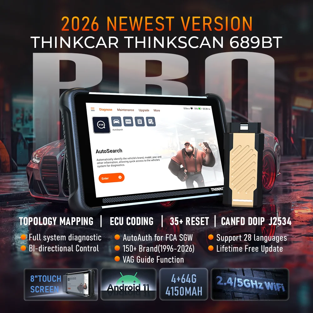 THINKCAR THINKSCAN 689BT PRO Topology OBD2 Scanner IMMO Key Program All System Diagnose J2534/CAN FD/DoIP Lifetime Free Update