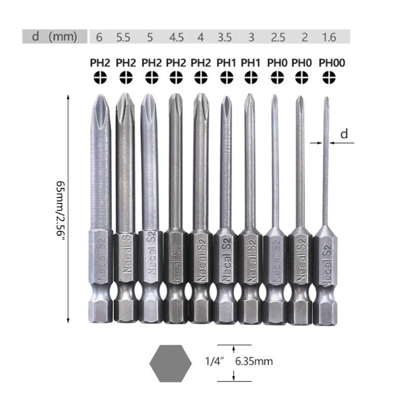 10 pezzi cacciavite a croce magnetico PH00 PH0 PH1 PH2 cacciaviti 65mm per presa interruttore elettricista utensile elettrico
