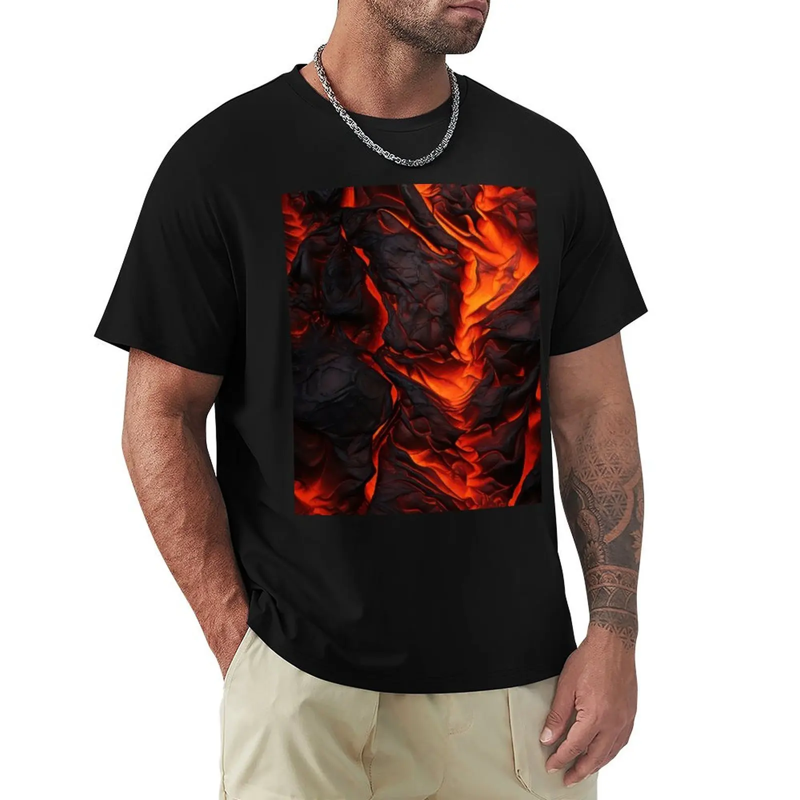 Lava, pattern, volcano, magma T-Shirt Active Sports Short Sleeve Cotton Shirt