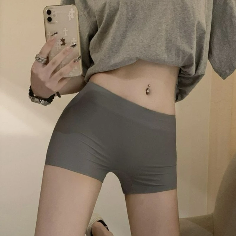 

Summer Silk Seamless Underwear Women's Boxer Ladies Panties Breathable Safety Pants Female Soild Mid Waist Lingerie Panty New