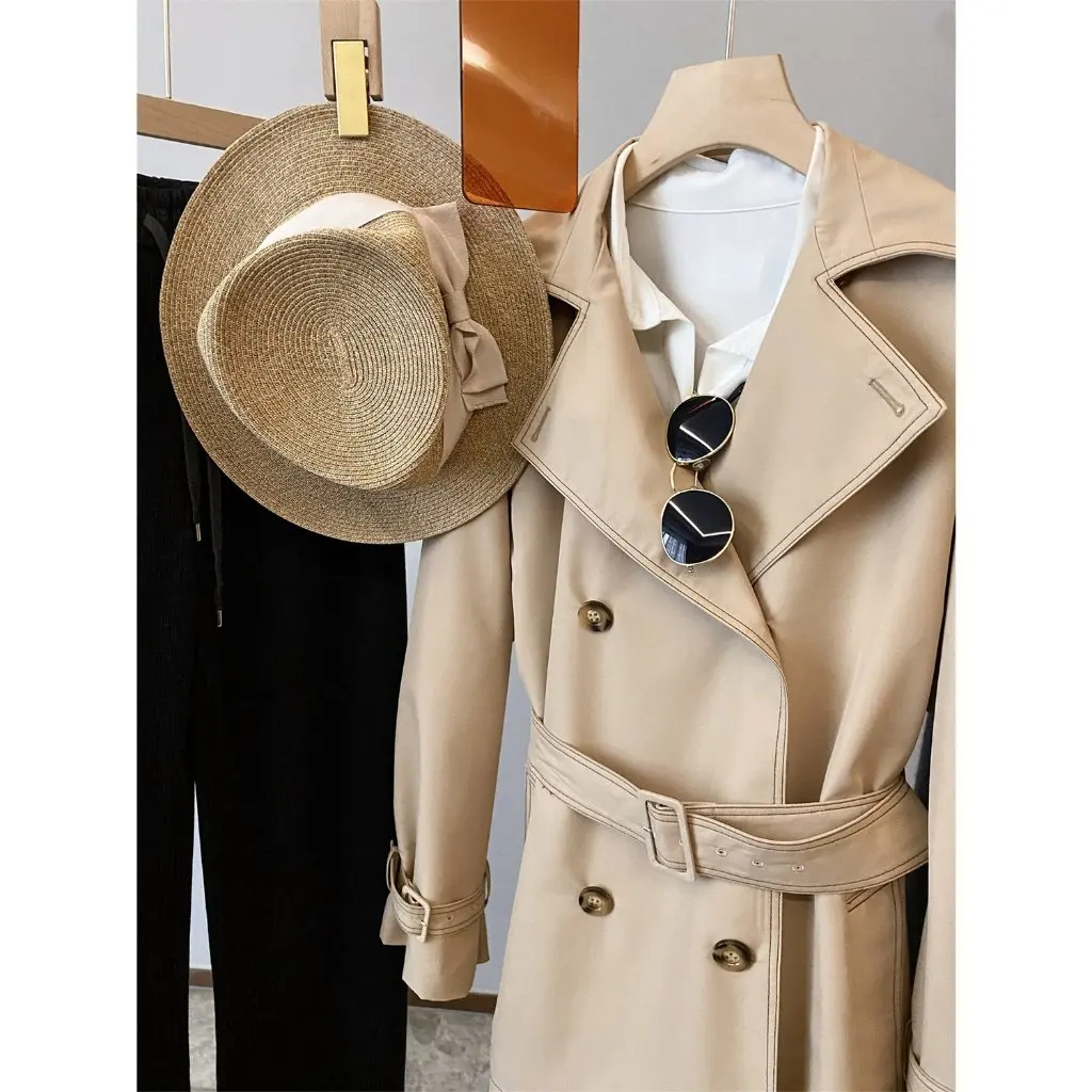 

Zedaijai M Family Wood Giant 8K Women's Double-breasted Mid-length Waist Coat British-style Early Autumn Profile Coat