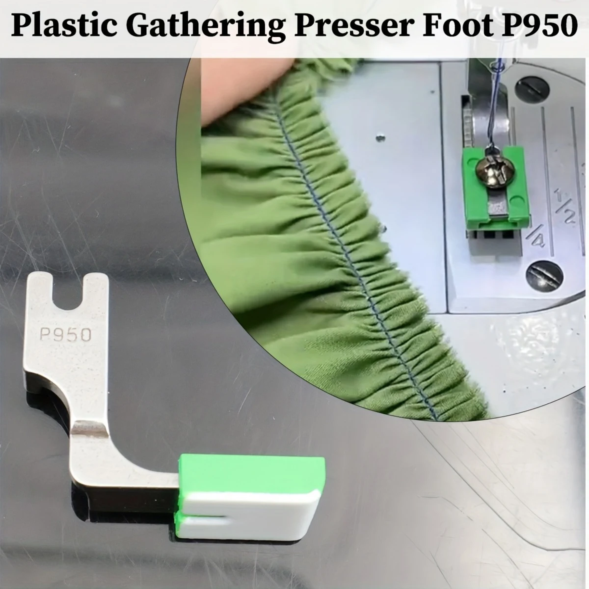 

P950 Adjustable Ruffling Presser Foot for Sewing Machines, with Lockstitch & Shirring, Fabric Gathering Attachment For Stitching