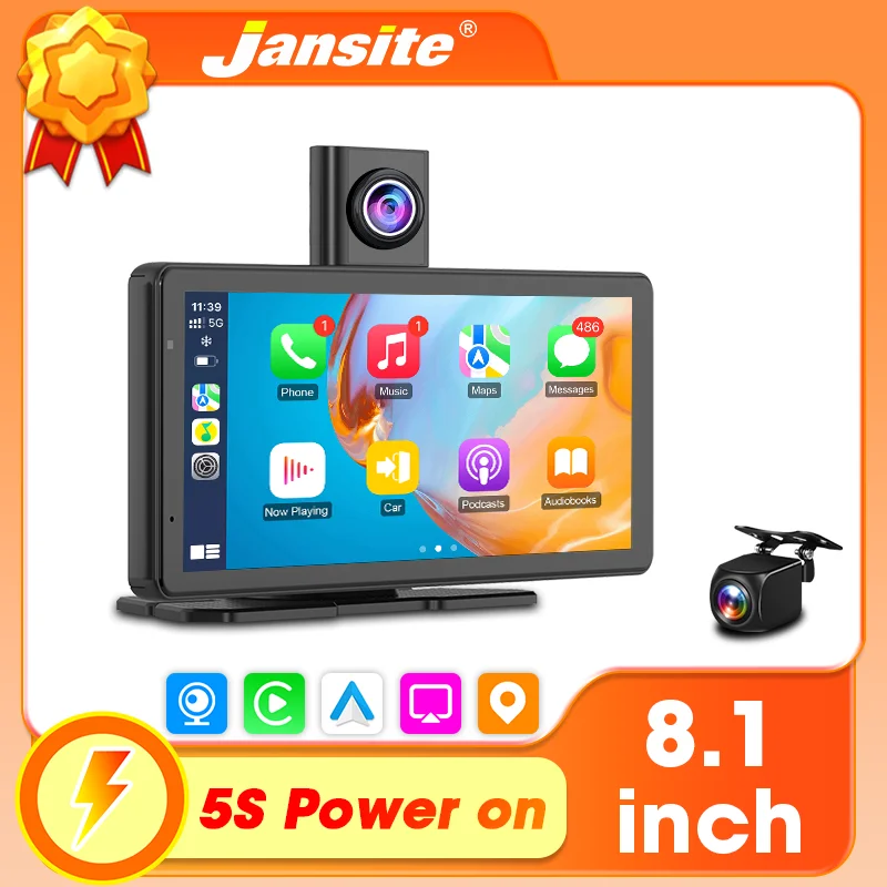 

Jansite 8,1 дюйма 2,5K зеркальный видеорегистратор Беспроводная камера Carplay Android Auto ночного видения Зеркало заднего вида с голосовым управлением Автомобильная резервная камера
