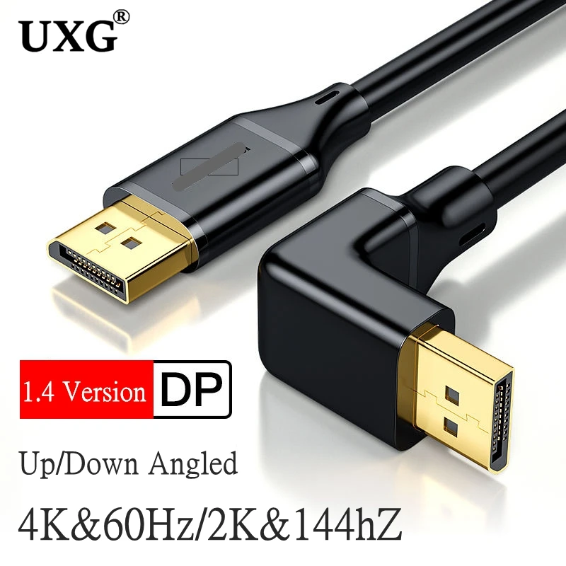 DisplayPort DP 1.4 Cable 90 Degree Angled hdmi 2.0v 8K 60Hz 4K 144Hz HDR 32.4Gbps Display Port Male To Male Cable