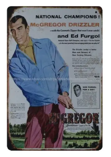 metal outdoor 1955 Ed Furgo for McGregor Drizzler Golf Jackets metal tin sign