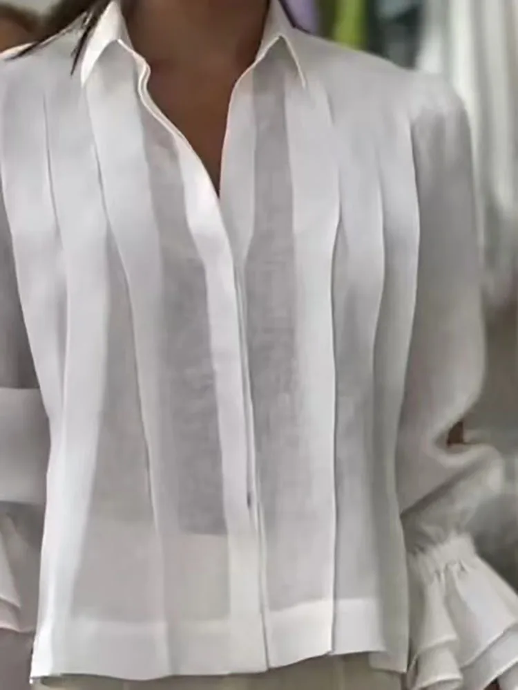 

Office Lady Single Breasted Tops Leisure Autumn New Solid Color Loose Shirts Elegant Turn Down Collar Long Sleeve Women's Blouse