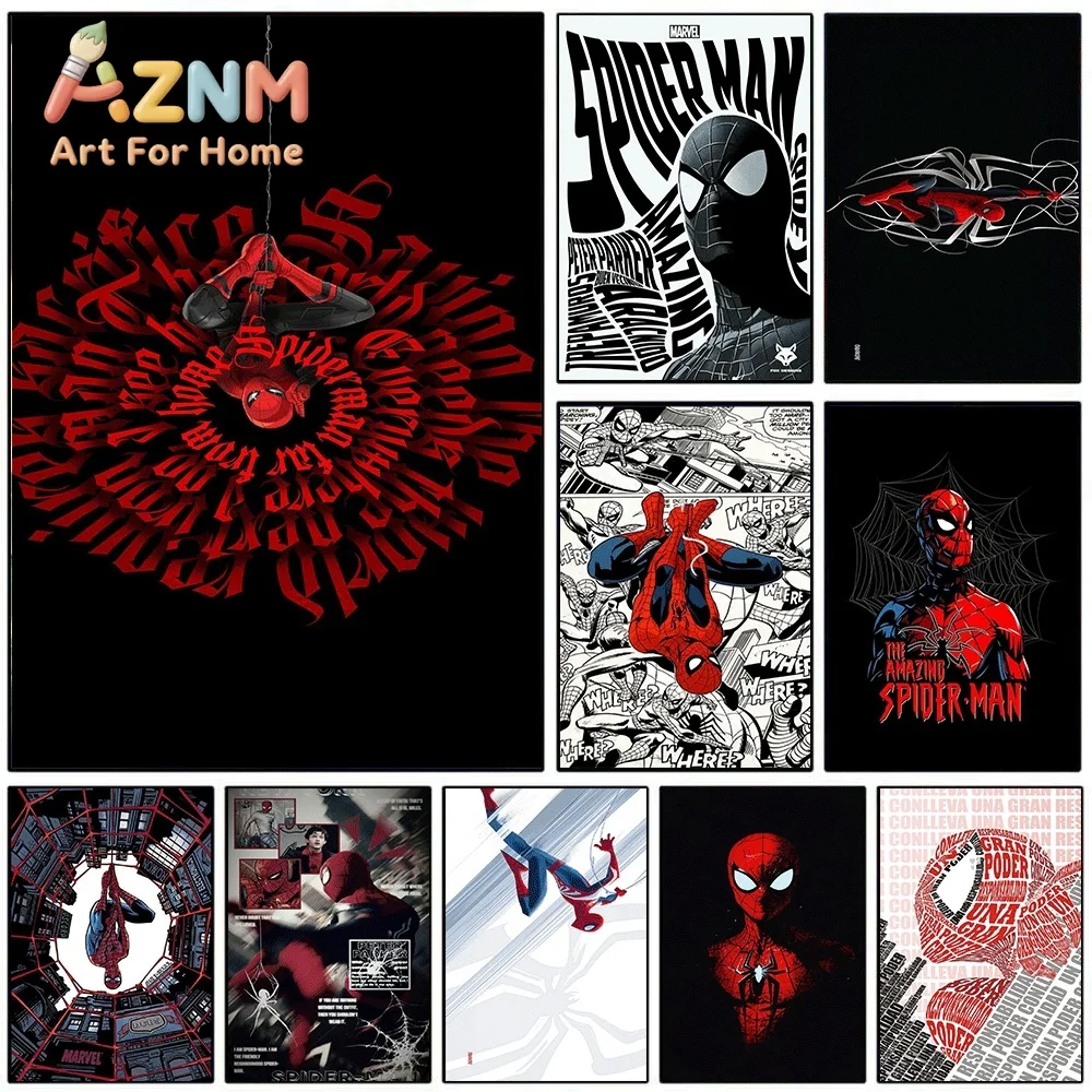 Spider Man Upside Down Red Text Heart Shape Marvel Superhero Canvas Wall Art No Frame Canvas Painting Poster Home Bedroom Livi