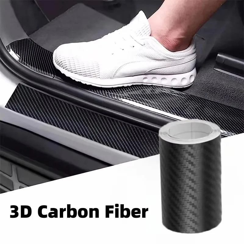 3D Carbon Fiber Sticker Car Door Sill Protector Film Auto Door Sill Edge Side Mirror Anti Scratch Tape Waterproof Accessories
