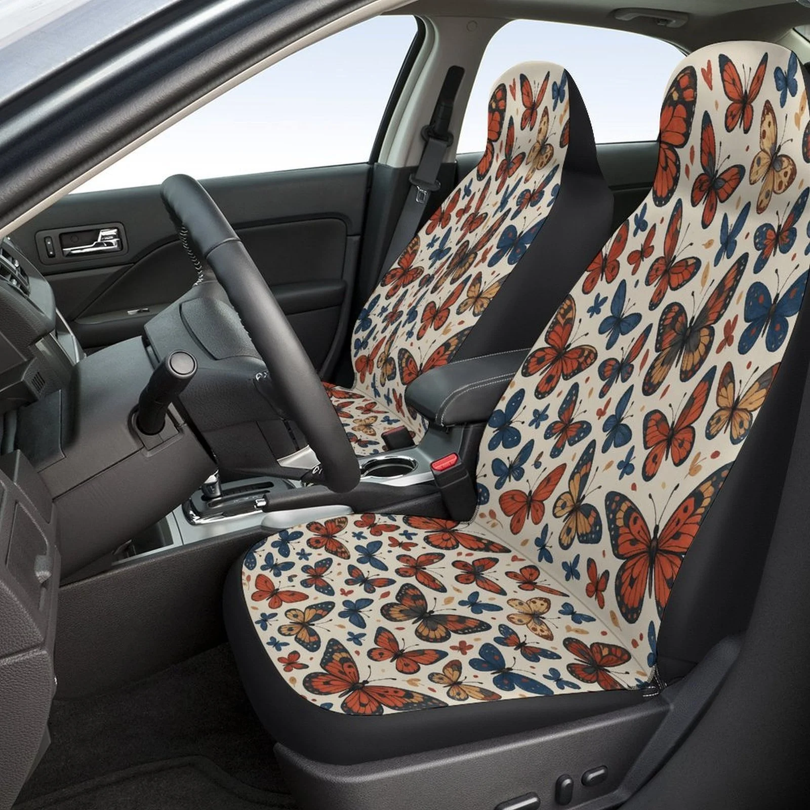 Butterfly Collection Themed Car Seat Cover Set For Most Cars, Trendy Novelty Car Seat Protector Covers Full Set, Universal Car S