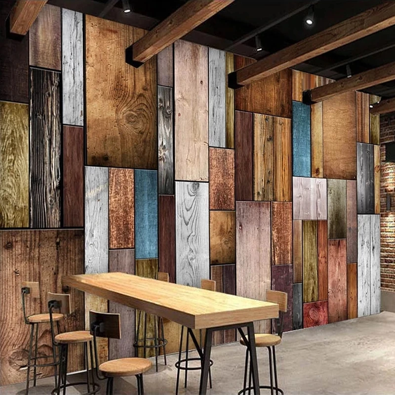 Custom 3D Wallpaper Retro Nostalgic Color Wooden Board Cafe Restaurant Mural Living room sofa TV background wall bedroom Hotel