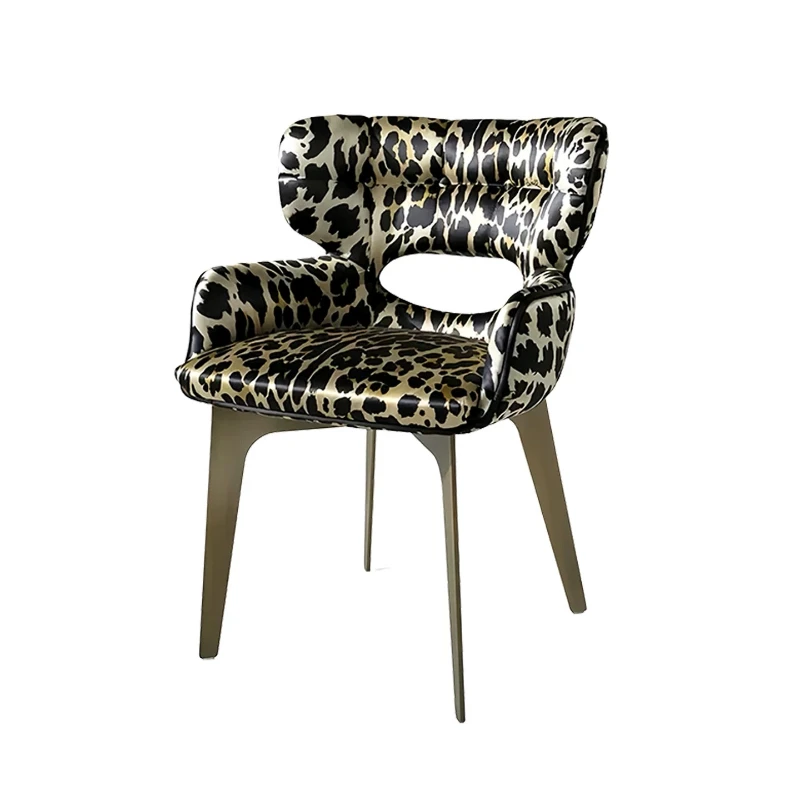

Dining chair villa home modern high-end restaurant leopard print fabric backrest negotiation chair