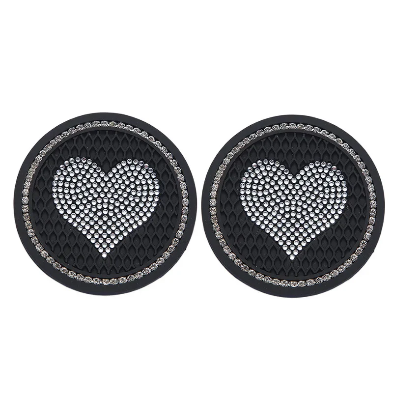 2Pcs Universal Car Heart Shape Diamond Coaster Popular Water Cup Pad Non-Slip Mat Silica Pads Auto Interior Decor Accessories