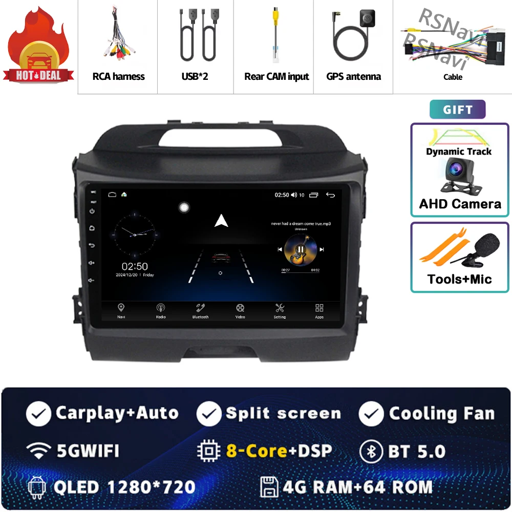 Android 15 Voor Kia Sportage 3 SL 2010-2016 2K QLED Android Autoradio Multimedia Video Player GPS Stereo CarPlay 4G Head Unit