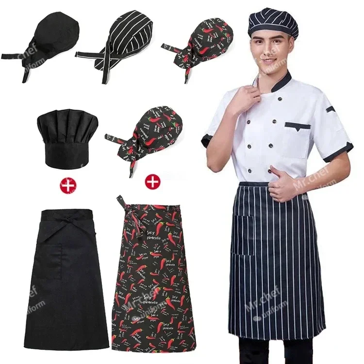 black Kitchen Suit Hotel Chef Apron Cooking Cap Restaurant Cook Work hat Bakery Cafe Waiter/Waitress Work Uniform Food Service