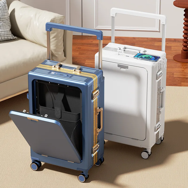 

20/24/26/28 Inch Front Opening Travel Suitcase Wide Trolley Case Rolling Luggage Multifunctional Business Boarding Laptop Bag