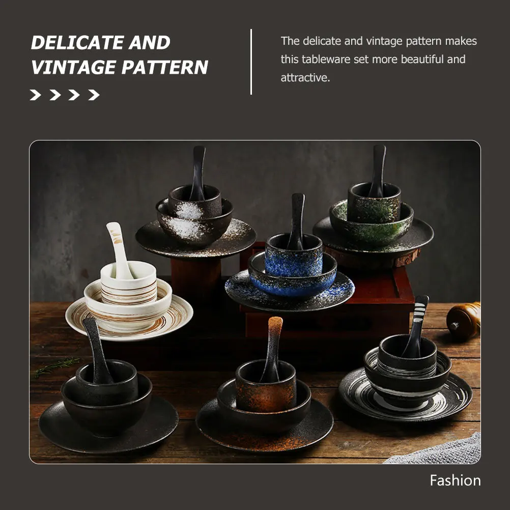 

1Set Japanese Style Ceramic Bowl Set Vintage Design for Home Restaurant Sushi Plate Multi-Function Tea Cup Decorative