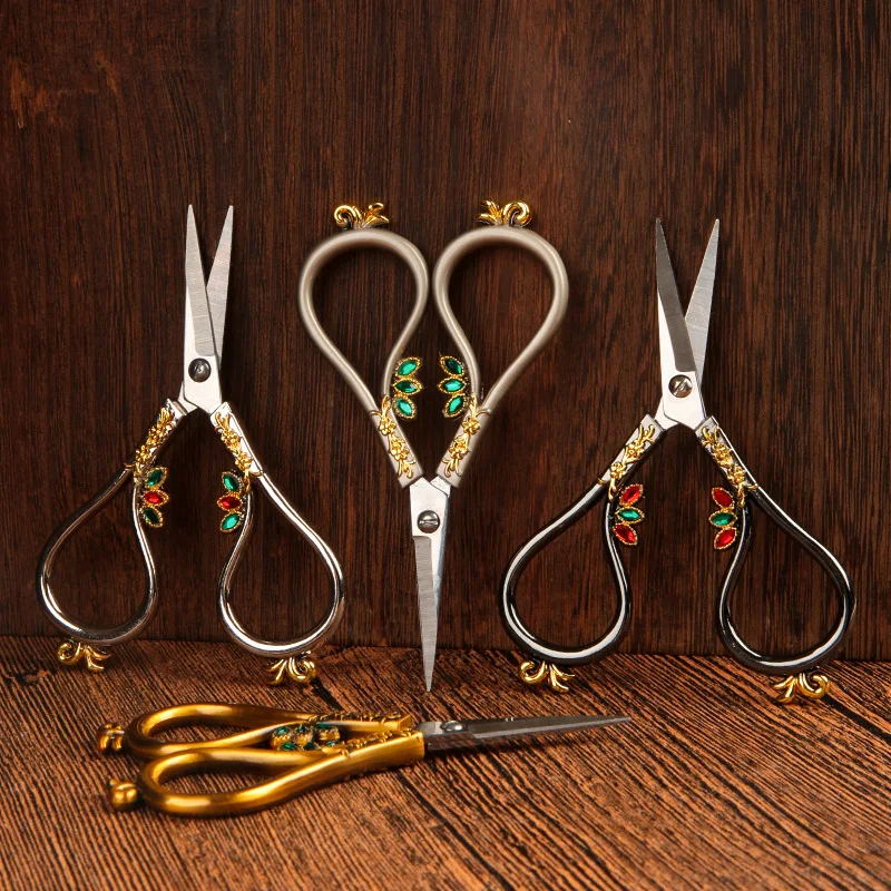 Vintage Embroidery Scissors Stainless Steel Scissors Retro Style Flower Scissors for Sewing Scrapbooking Crafts Embroidery