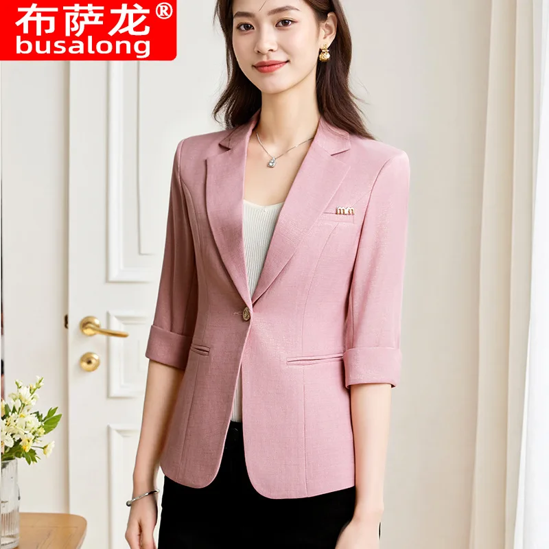

2025New Stylish Fashion Suit Casual Women's Blouse Mid-Sleeve Professional Small Blazer Formal Women's Single Jacket Workwear250