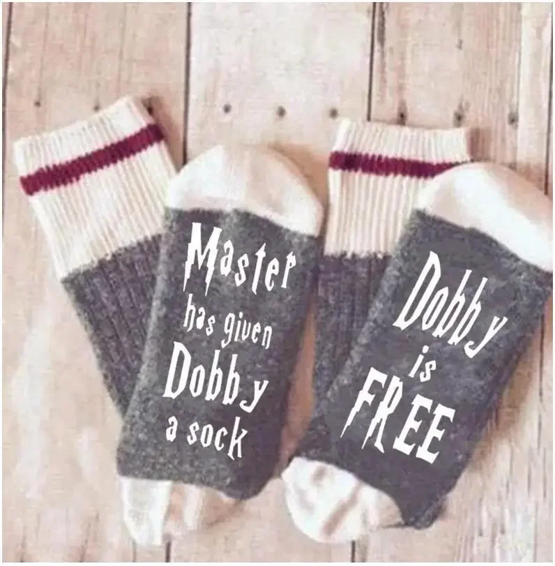 Dobby Is Free Fashion English Letter Socks Men\'s and Women\'s Cotton Sock Harris Mid-tube Winter Keep Warm Casual Socks Girl Gift