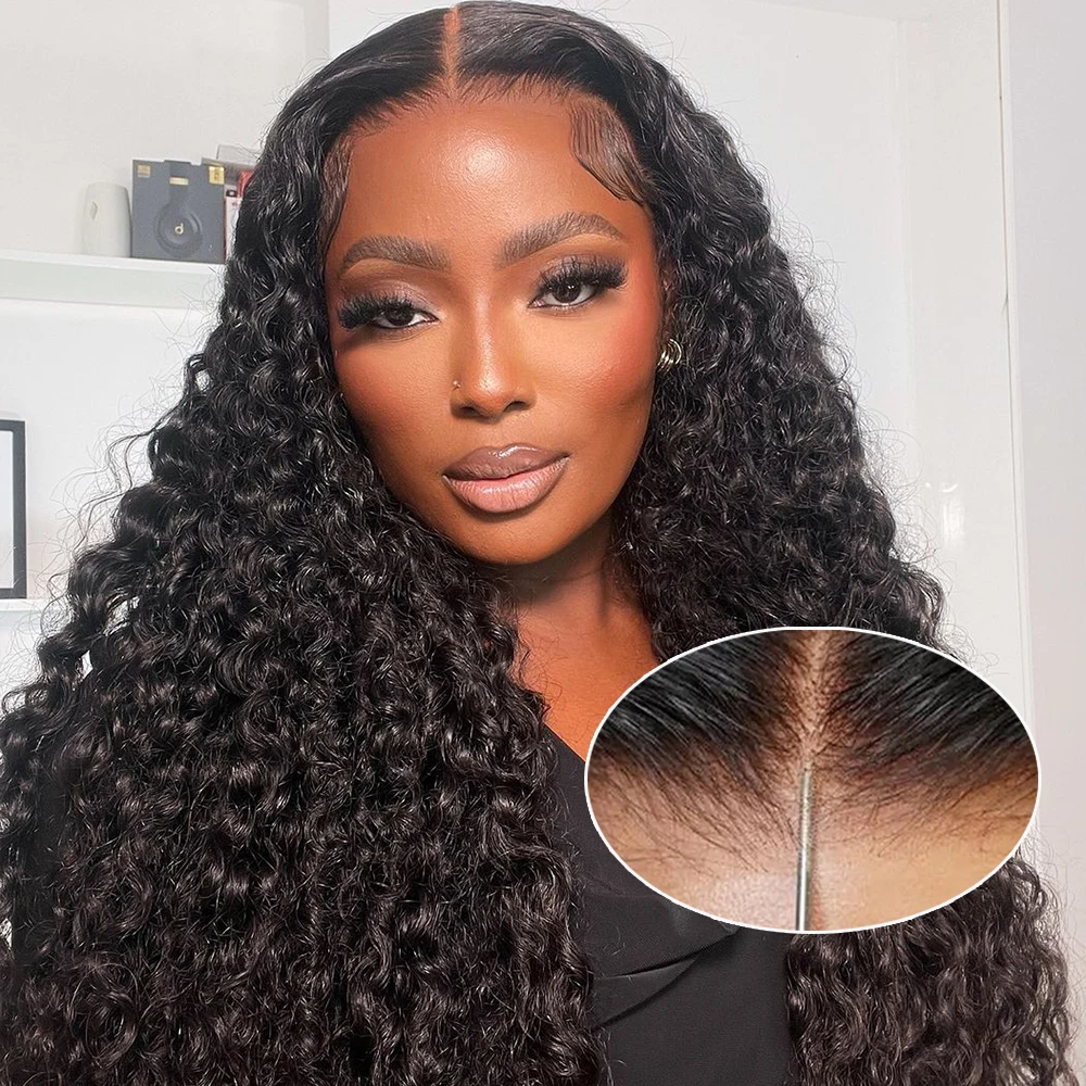 Pre Cut 6x4 Glueless Wig Human Hair Ready To Wear Preplucked Curly Human Hair Wigs For Women Deep Wave 5x5 Lace Closure Wigs