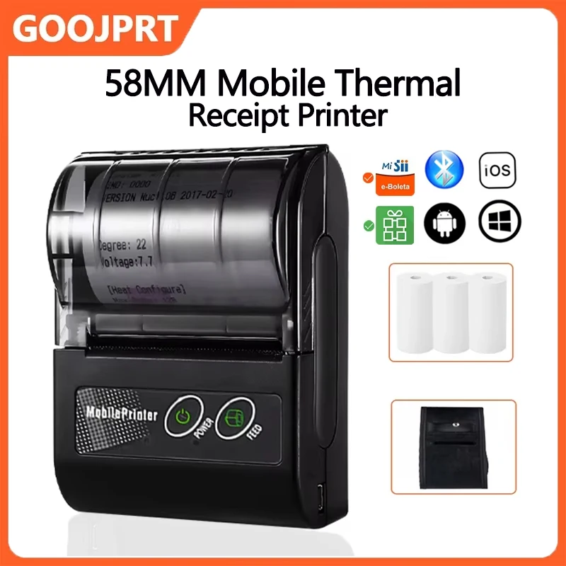 58mm Portable Mini Printer Thermal Label Printer Wireless Receipt Bluetooth Pocket Printer For Small Business/ Computers Printer