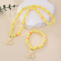 2Pcs Girls Jewelry Set Cute Bear Beads Necklace Bracelet Toddler Girls Beaded Jewelry Stretchy Chunky Costume Jewelry for Kids