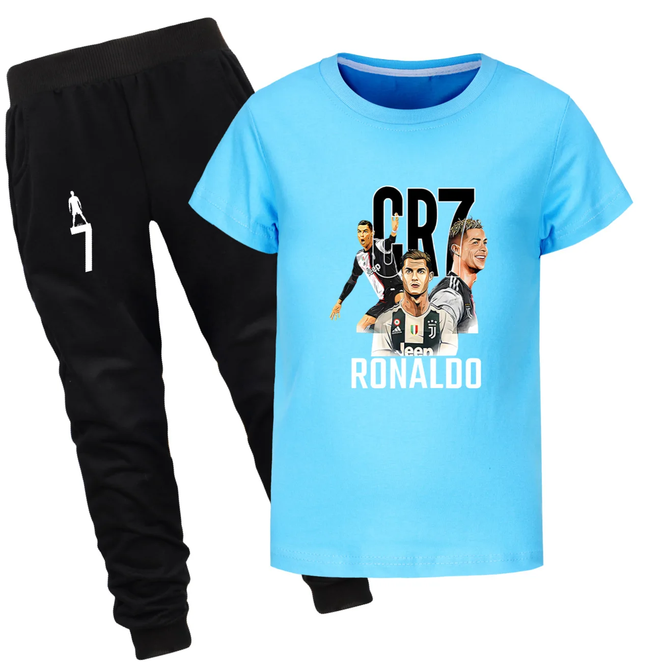 CR7 Star Football Player Youth Summer Ronaldo Short Sleeve T-Shirt and Pants Set